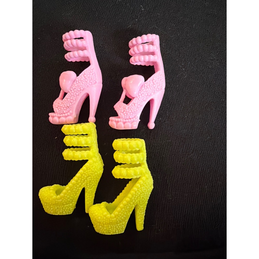 Barbie Doll Shoes Lot 2 Pairs Pink Bow Platform Neon Yellow Strappy Heels
